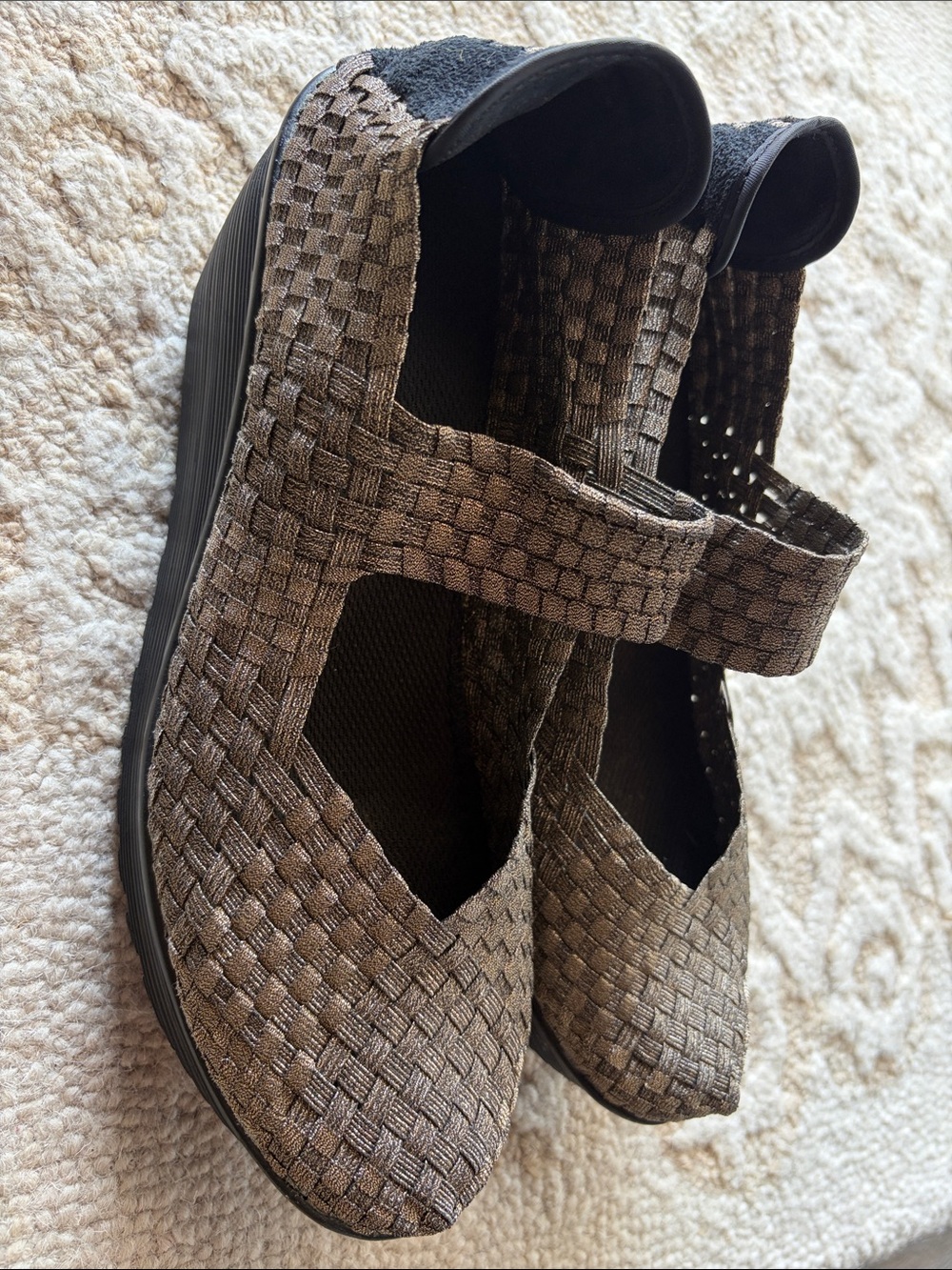 WHITE MT. Woven Mary Jane Comfort Wedges — Bronze Metallic